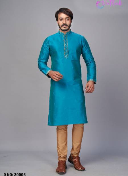 Sea Blue Colour New Fancy Designer Party And Function Wear Traditional Jacquard Silk Kurta Churidar Pajama Redymade Latest Collection 20006